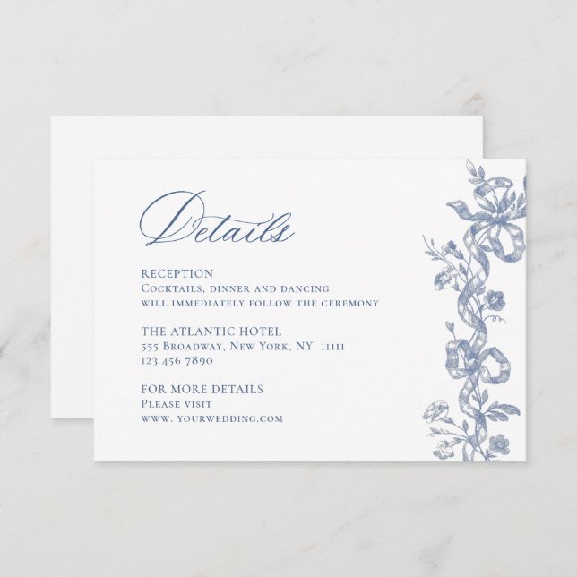 Cartão De Informações Detalhes do Casamento Floral do Jardim Francês Azu (Frente/Verso)