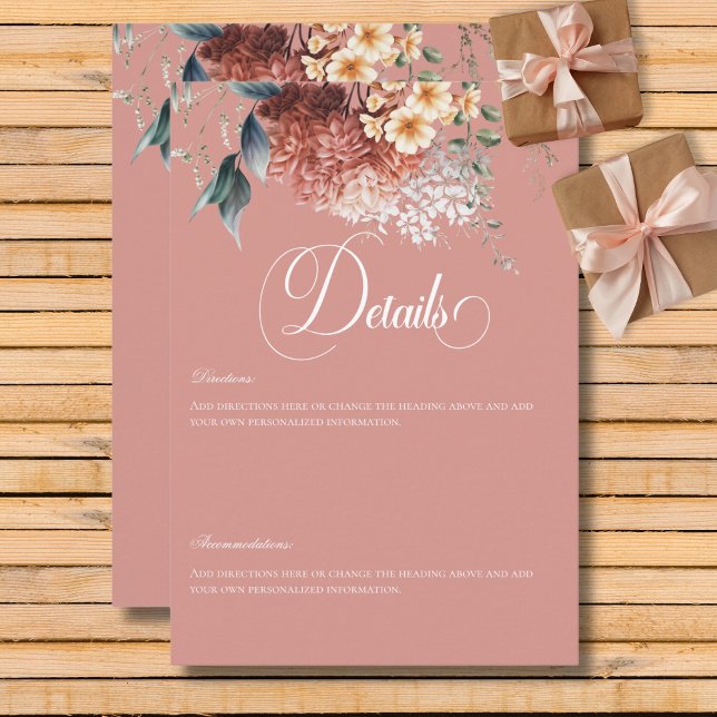 Cartão De Informações Detalhes do Casamento Floral do Jardim Rosa Românt (Modern Romantic Pink Garden Floral Wedding Details Enclosure Card)