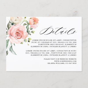 Cartão De Informações Detalhes do Casamento Floral do Rosa de Blush Past