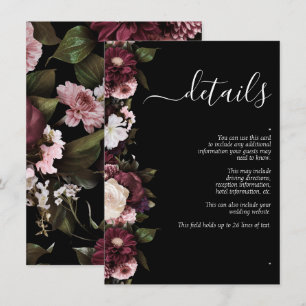 Cartão De Informações Detalhes do Casamento Floral do Script Moody Burgu