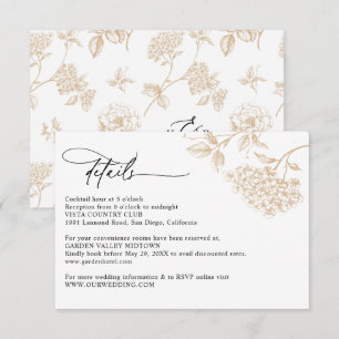 Cartão De Informações Detalhes do Casamento Floral Dourado Vitoriano