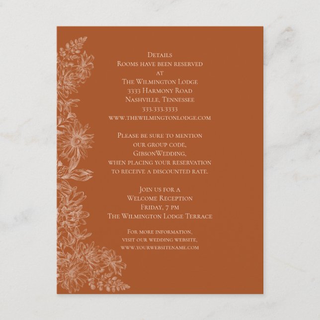 Cartão De Informações Detalhes Do Casamento Floral Elegante Terra Cotta (Frente)