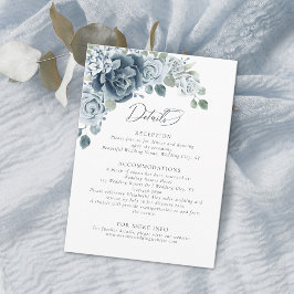 Cartão De Informações Detalhes do Casamento Floral em Aquarela Azul Empo