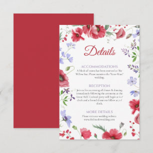 Cartão De Informações Detalhes do Casamento Floral em Aquarela Poppy & L