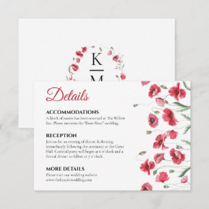 Cartão De Informações Detalhes do Casamento Floral em Aquarela Poppy & L