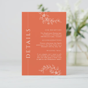 Cartão De Informações Detalhes do Casamento Floral Laranja Queimado Mode