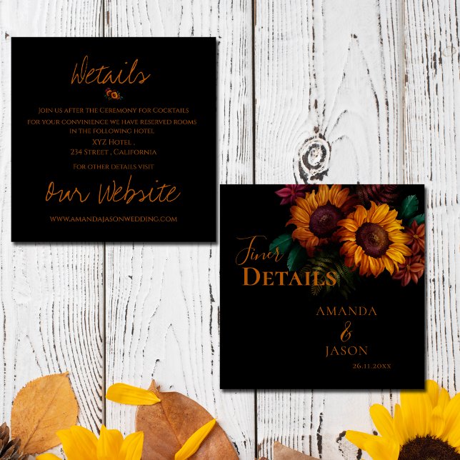 Cartão De Informações Detalhes do Casamento Floral Laranja Queimado Russ (Rustic Burnt Orange Floral Wedding Details Enclosure Card)