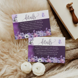 Cartão De Informações Detalhes do Casamento Floral Lavanda Inserir