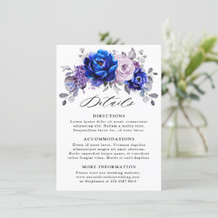 Cartão De Informações Detalhes do Casamento Floral Lilás Azul Real