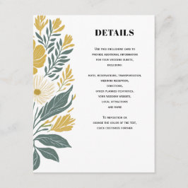 Cartão De Informações Detalhes do Casamento Floral Moderno Amarelo Botão