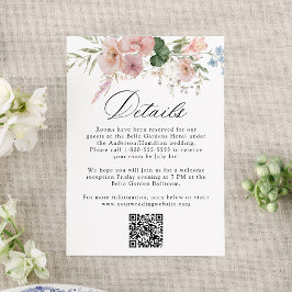 Cartão De Informações Detalhes do Casamento Floral Romântico de Aquarela