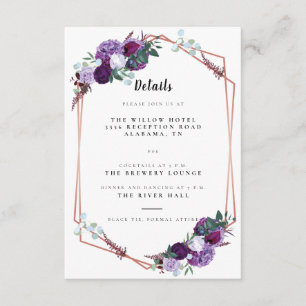 Cartão De Informações Detalhes do Casamento Floral Roxo