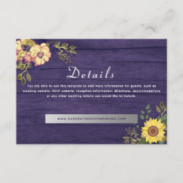 Cartão De Informações Detalhes do Casamento Floral Roxo