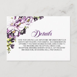 Cartão De Informações Detalhes do Casamento Floral Roxo Rústico