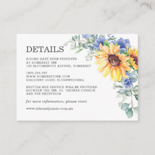 Cartão De Informações Detalhes do Casamento Floral Rustic Sunflower Blue