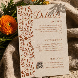 Cartão De Informações Detalhes do casamento floral rústico código QR