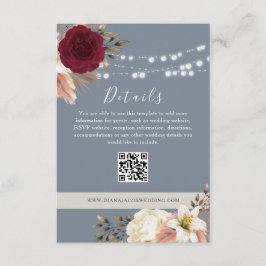 Cartão De Informações Detalhes do Casamento Floral Rústico QR Enclosure