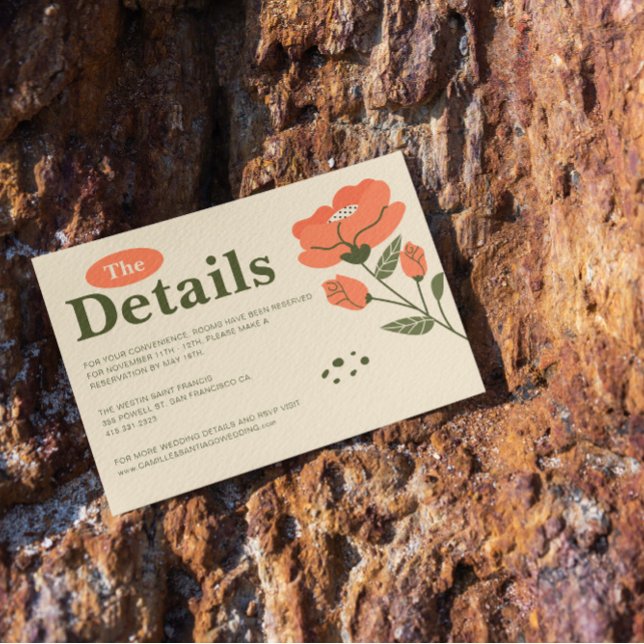 Cartão De Informações Detalhes do Casamento Floral Simples (Criador carregado)