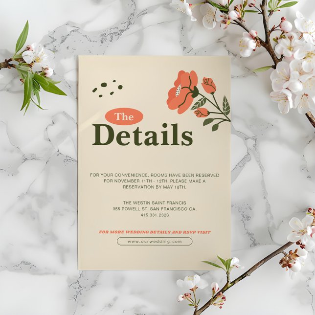 Cartão De Informações Detalhes do Casamento Floral Simples (Criador carregado)