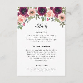 Cartão De Informações Detalhes do Casamento Floral Simples Burgundy Wate