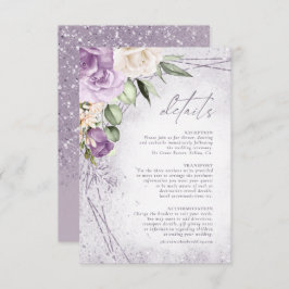 Cartão De Informações Detalhes do Casamento Floral Sparkles Mauve ID889