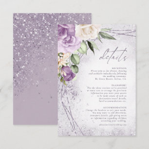 Cartão De Informações Detalhes do Casamento Floral Sparkles Mauve ID889