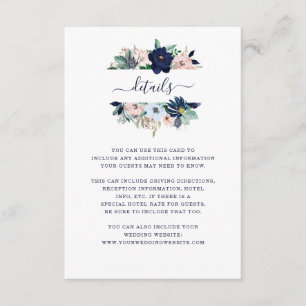 Cartão De Informações Detalhes do Casamento   Flores Náuticas e Listras