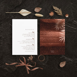 Cartão De Informações Detalhes do Casamento Folhas de Palmeira Copper Su