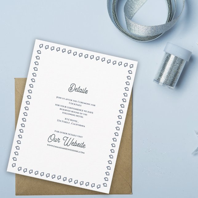 Cartão De Informações Detalhes do Casamento Formal Clássico com Crista A (Navy Blue Crest Wedding Details Card | Elegant Formal Reception Insert with Classic Border )