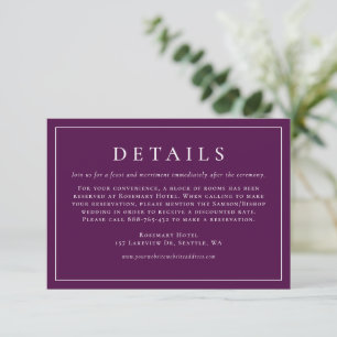Cartão De Informações Detalhes do Casamento Formal de Púrpura com Tipogr