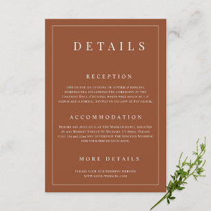 Cartão De Informações Detalhes do Casamento Formal Elegante Terracotta