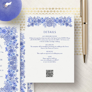Cartão De Informações Detalhes do Casamento Francês Azul Floral