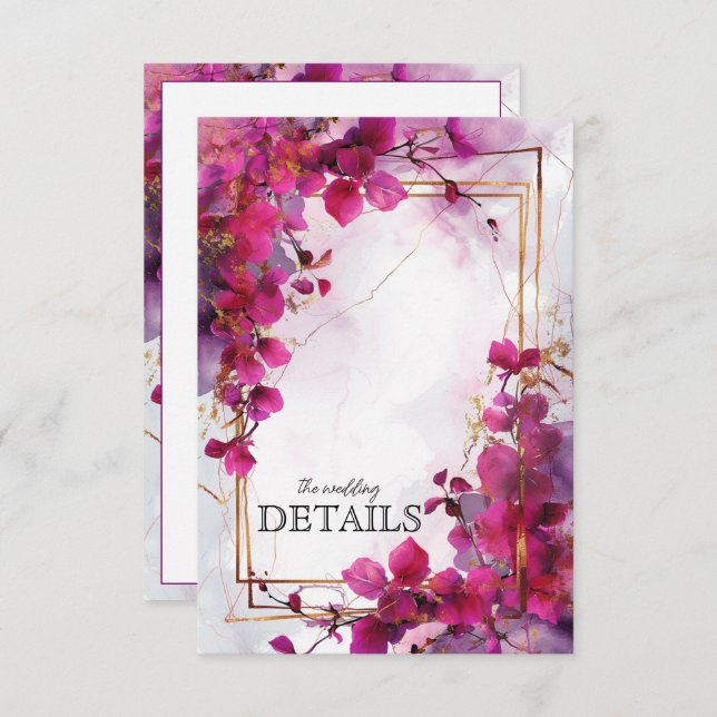 Cartão De Informações Detalhes do casamento Fuchsia Enchantment: Aquarel (Frente/Verso)