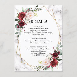 Cartão De Informações Detalhes do Casamento Geométrico de Burgundy Flora