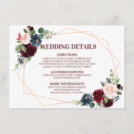 Cartão De Informações Detalhes do Casamento Geométrico do Marinho Vermel