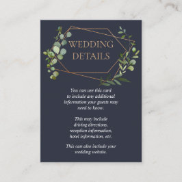 Cartão De Informações Detalhes do Casamento Geométrico Eucalyptus Azul d