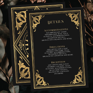 Cartão De Informações Detalhes do Casamento Gótico de Arte Dourada Nouve