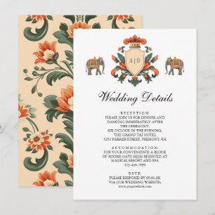 Cartão De Informações Detalhes do Casamento Indiano do Elefante da Coroa