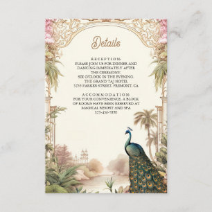 Cartão De Informações Detalhes do Casamento Indiano no Jardim do Pavão A