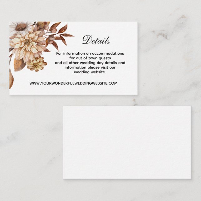 Cartão De Informações Detalhes do Casamento Legante de Folhas de outono (Frente/Verso)