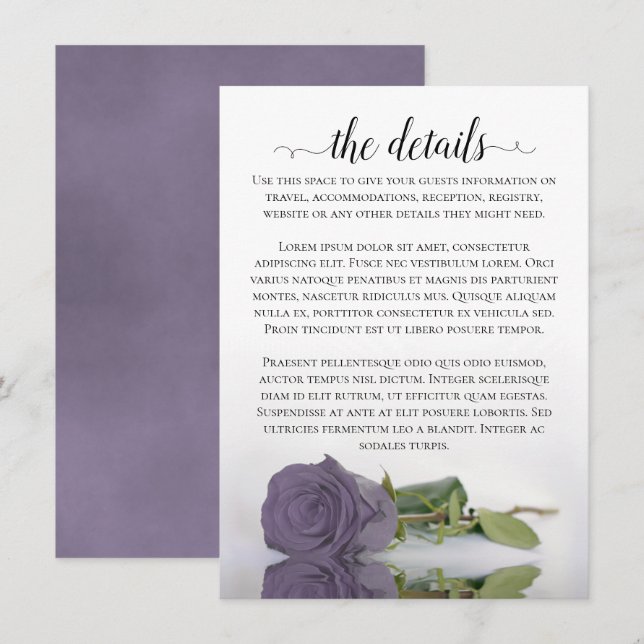 Cartão De Informações Detalhes do Casamento Lilac ou Dusty Purple Rosa (Frente/Verso)