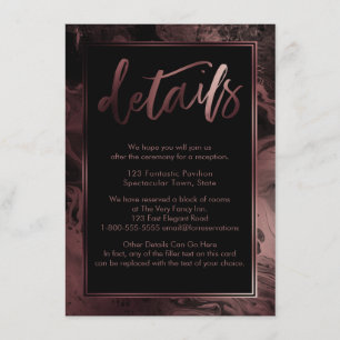 Cartão De Informações Detalhes do Casamento Marble rosa Dourado sobre o