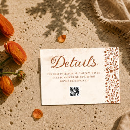 Cartão De Informações Detalhes do casamento mexicano bege código QR