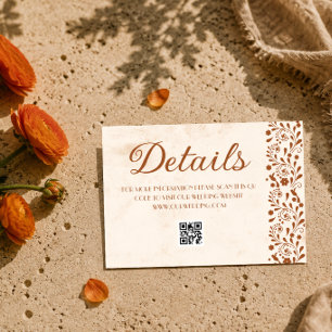 Cartão De Informações Detalhes do casamento mexicano bege código QR