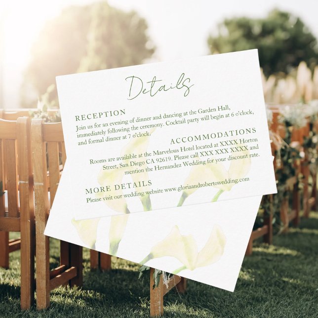Cartão De Informações Detalhes do Casamento Mexicano Calla Lily Romântic (Criador carregado)