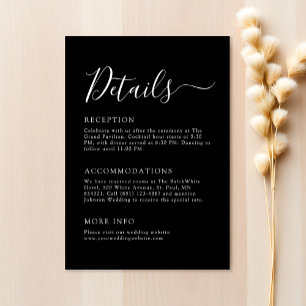 Cartão De Informações Detalhes do Casamento Minimalista Chic Black and W