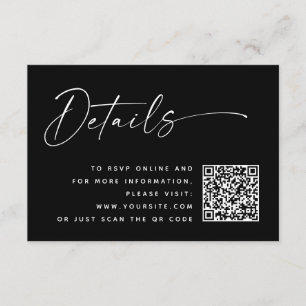 Cartão De Informações Detalhes do Casamento Minimalista Negro Moderno