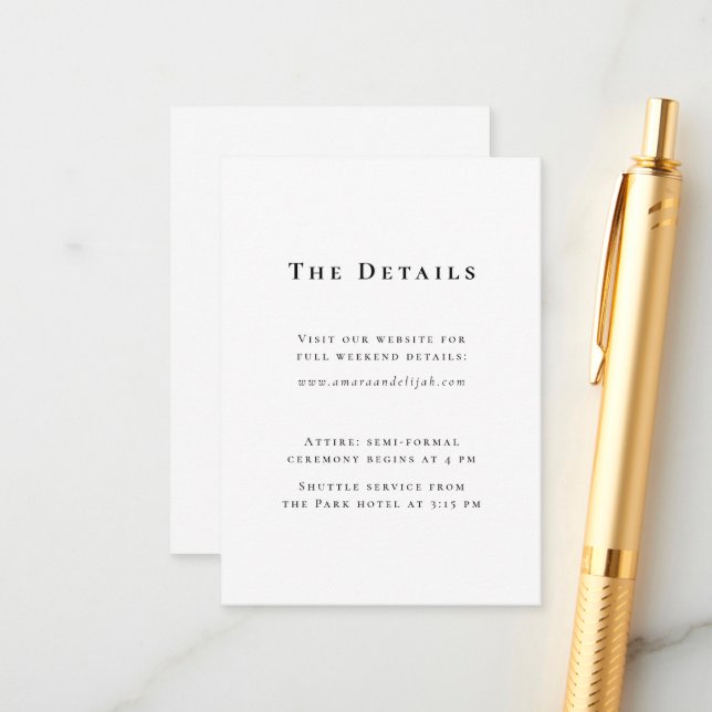 Cartão De Informações Detalhes do Casamento Mínimo Moderno Preto e Branc (Frente/Verso In Situ)