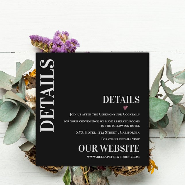 Cartão De Informações Detalhes do Casamento Moderno Contemporâneo de Bra (Black White Contemporary Modern Wedding Details Enclosure Card)