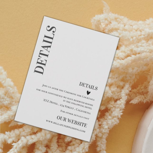 Cartão De Informações Detalhes do Casamento Moderno Contemporâneo Minima (Criador carregado)